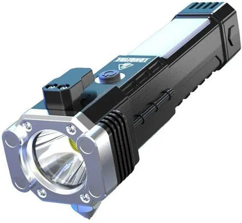 TREATTOES 3W Rechargeable 8 in 1 Flashlight Torch Light with Magnets & Rescue Hammer - T02 Torch(Black, 17 cm, Rechargeable)