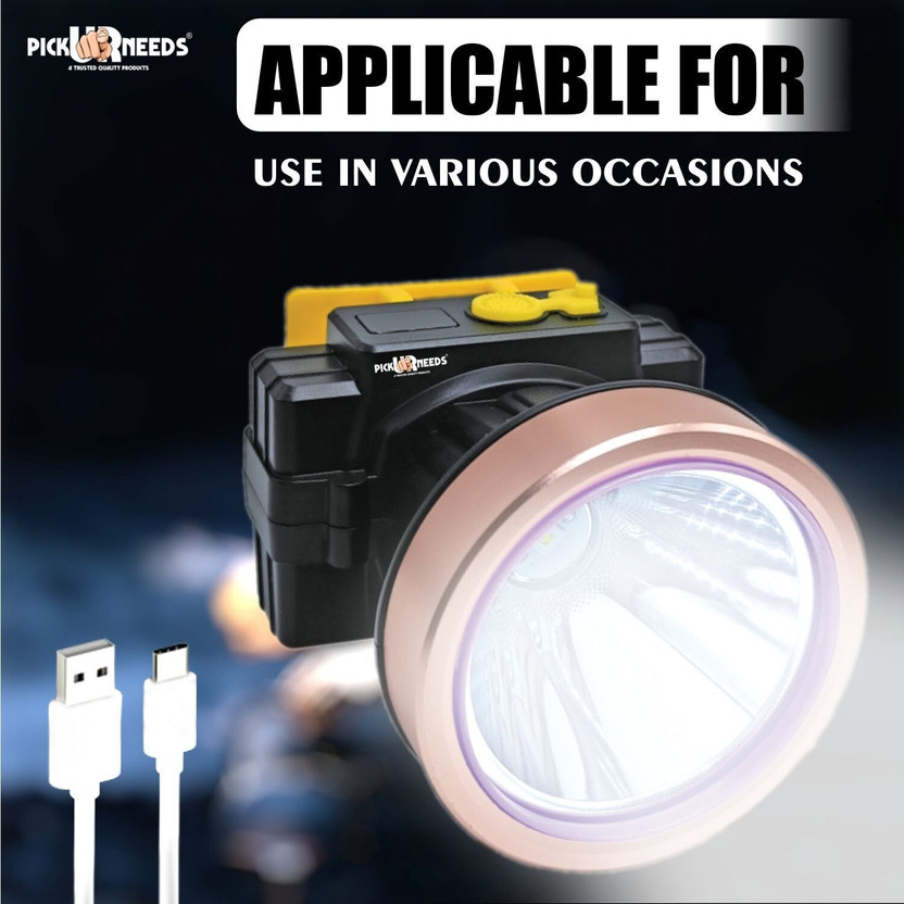 Pick Ur Needs Rechargeable Headlamp With Straps 200W Laser For Outdoor Usage 3600 mAh Battery Torch(Black, 9 cm, Rechargeable)