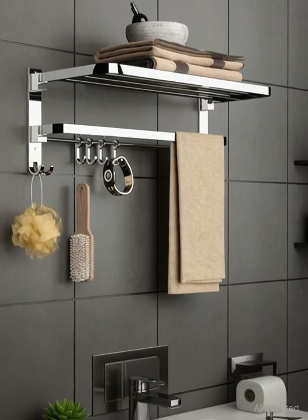 Pinkwhale by Suzi New 24 Inches Stainless Steel Folding Towel Rack for Bathroom Towel Stand Hanger suzi, SILVER Towel Holder(Stainless Steel)