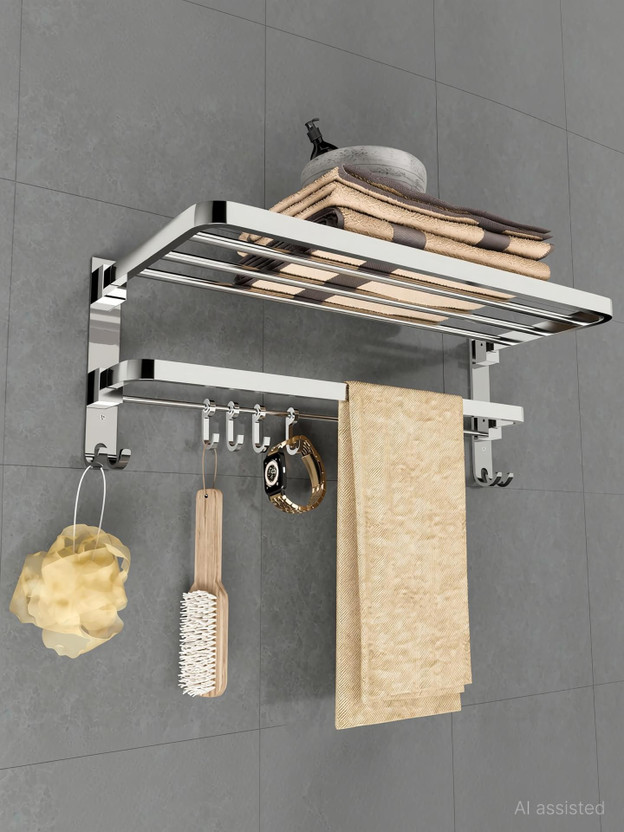 GLOXY GLOXY by GLOXY 24 Inches Folding Rack for Bathroom Stand Hanger Silver Towel Holder(Stainless Steel) - Flipkart Deal