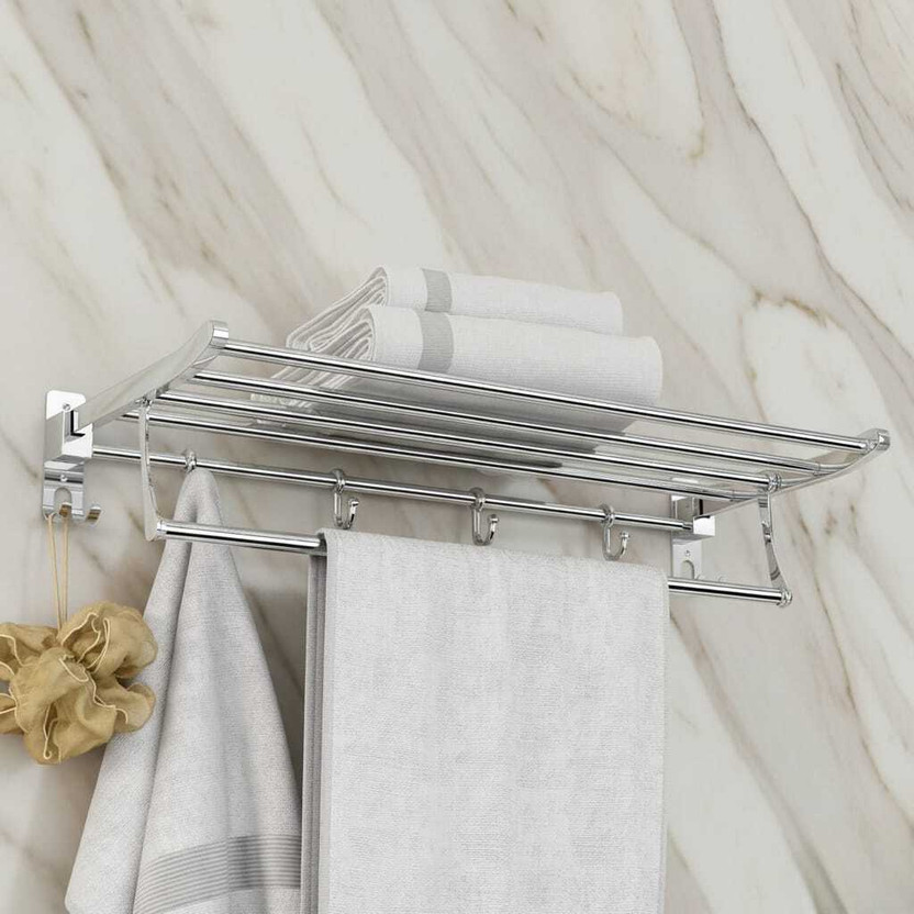 Pillu by Pillu Bath Fitting High Grade 304 Stainless Steel Folding Towel Rack for Bathroom (2 Feet Long) Towel Stand/Towel Hanger/Towel Holder/Bathroom Accessories SILVER Towel Holder(Stainless Steel)