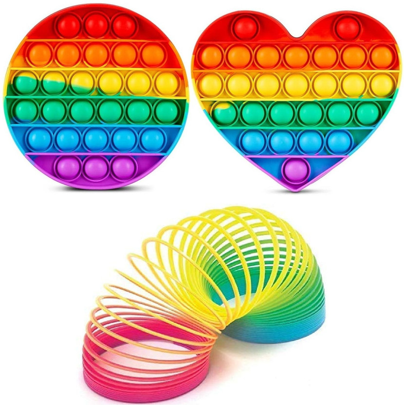 VEDZMe 2pc Pop It Fidget Toy Popit Game With Magic Spring 1pc Ring Hand Puppets(Pack of 3)