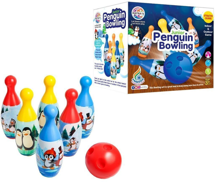 BKDT Marketing Bowling Toy Set with 6 Pins and 1 Ball Indoor Outdoor Sports Game Bowling