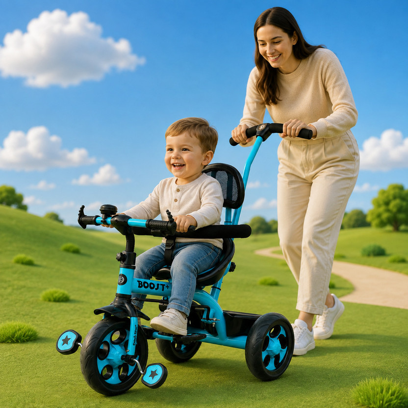Dash Dash Star Boost Plus Star Premium Kids Tricycle with Parent Handle, Safety Belt & Storage Boost 2 in 1 Tricycle(Blue) - Flipkart Deal