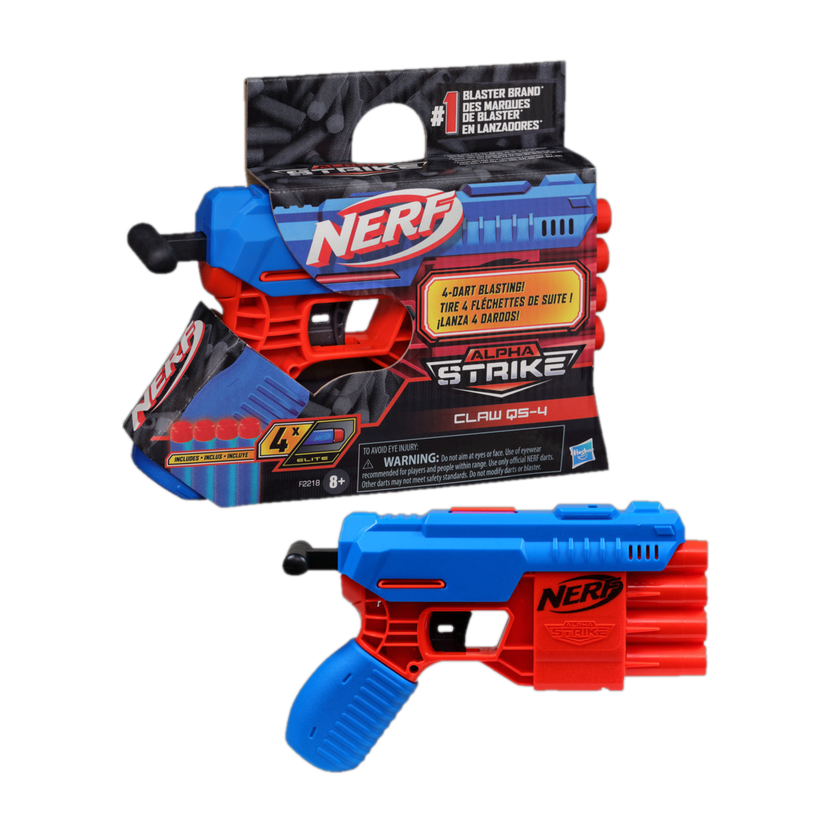 Nerf Alpha Strike Claw QS-4 Blaster,4-Dart Blasting,Easy to Load,Incl. 4 Darts,for 8+ Guns & Darts(Multicolor)