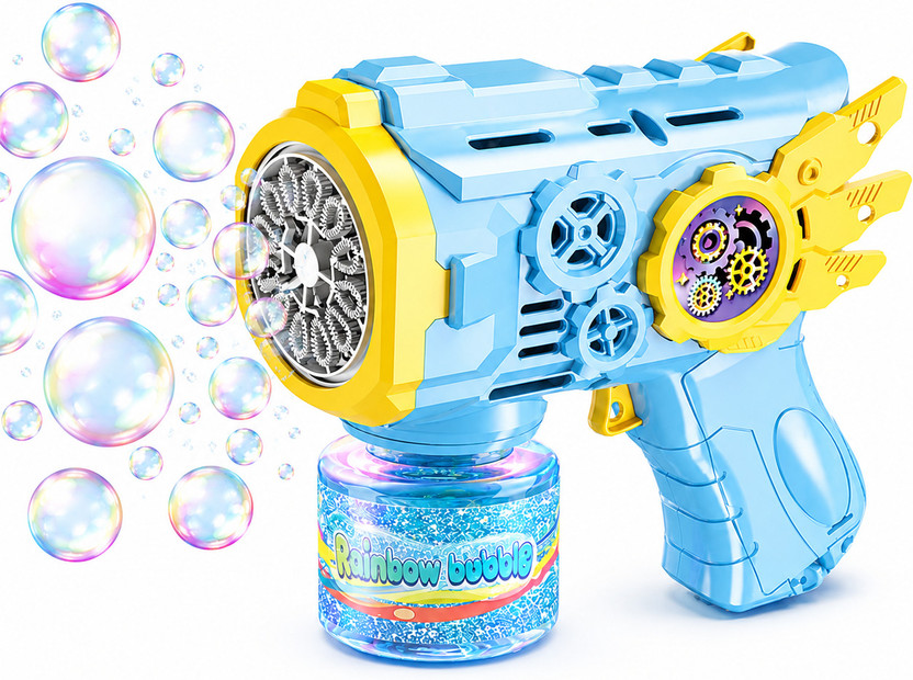 AWALS 12 Holes Unlimited Bubble Machine RECHARGEABLE Toy Gun with One Refill Bottles__ Water Gun(Blue)