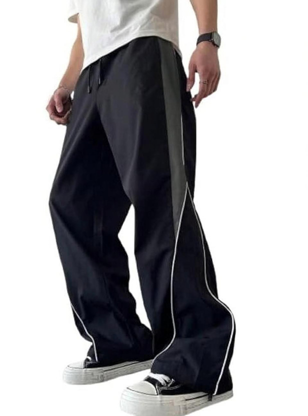 THREADMILE Solid, Striped Men Black Track Pants