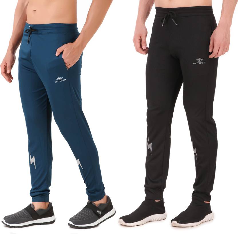 Eddy Hager Pack of 2 Men Printed Light Blue, Black Track Pants