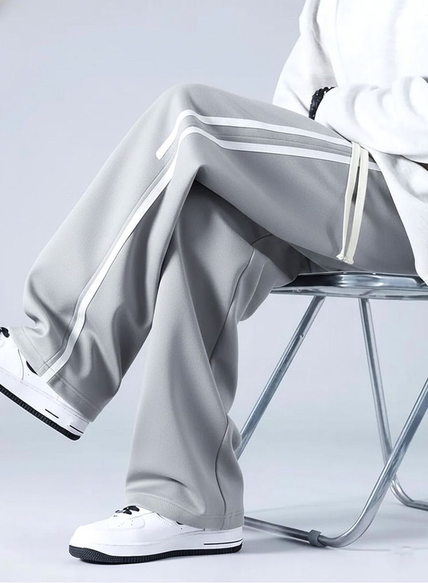 NFTRENDLYY Striped Men Grey Track Pants