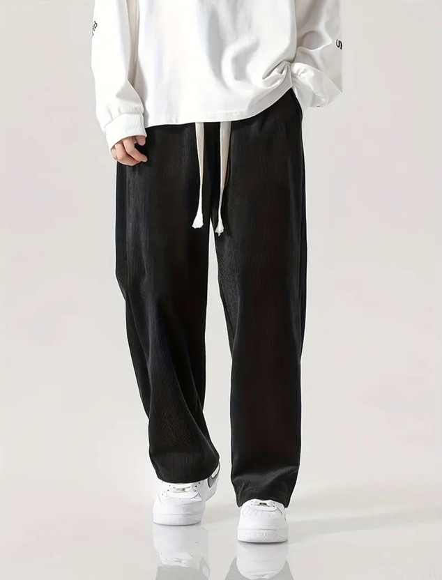 Povaxpo Solid Men Black Track Pants