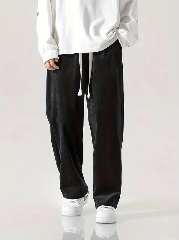 Povaxpo Solid Men Black Track Pants