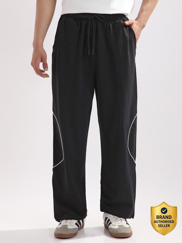 NOBERO Solid Men Black Track Pants