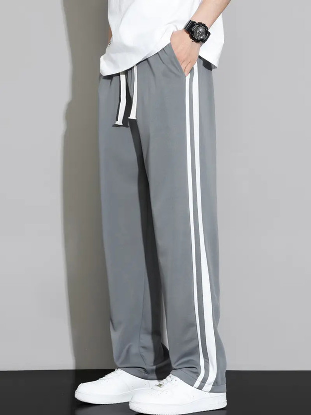 JexPuti Striped Men Grey Track Pants
