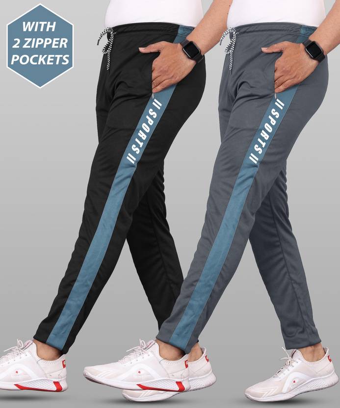 [Sizes ] VeBNoR Pack of 2 Men Striped Black, Grey Track Pants