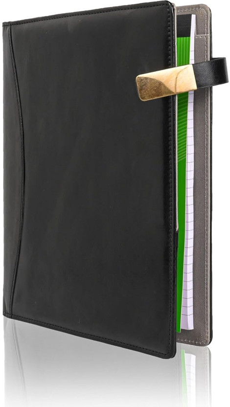 Pragya Elite Collection Leatherette Desk Organizer|A4 Size Notepad|Multi Pocket Design(Black)