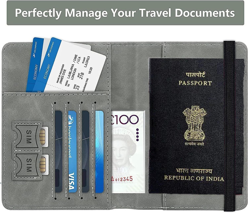 PRAGATI URZA Passport Holder Cover Wallet RFID Blocking PU Leather (Grey)(Grey)