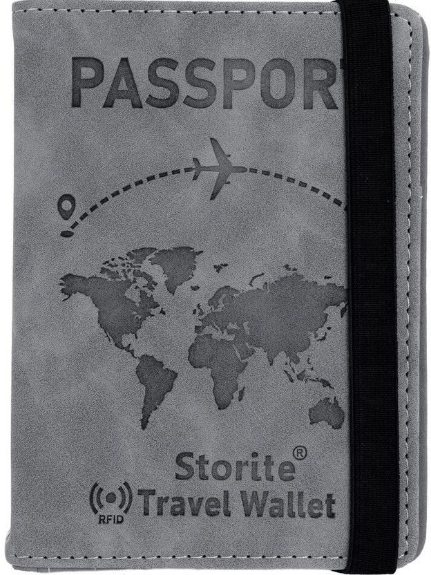 STORITE RFID Blocking PU Leather Passport Cover Wallet Organizer Travel Document Holder(Grey)