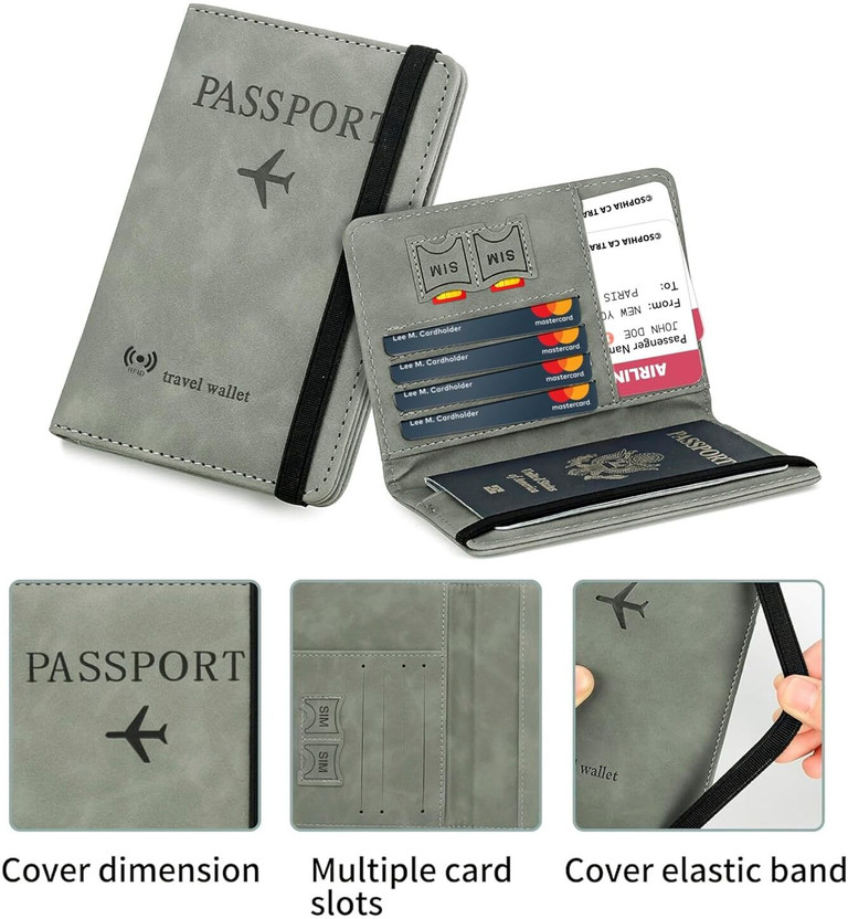 DIYAL RFID Blocking PU Leather Travel Passport Holder Cover Travel Wallet Organiser(Grey)