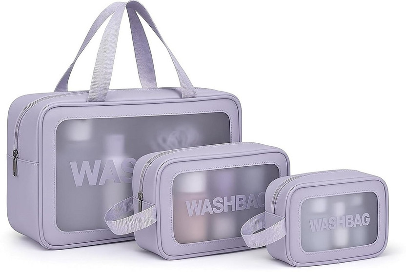 MYSASHOP Multipurpose Clear washbag 3 Pouch, Clear Pouch for Makeup Bag (Purple)(Purple)