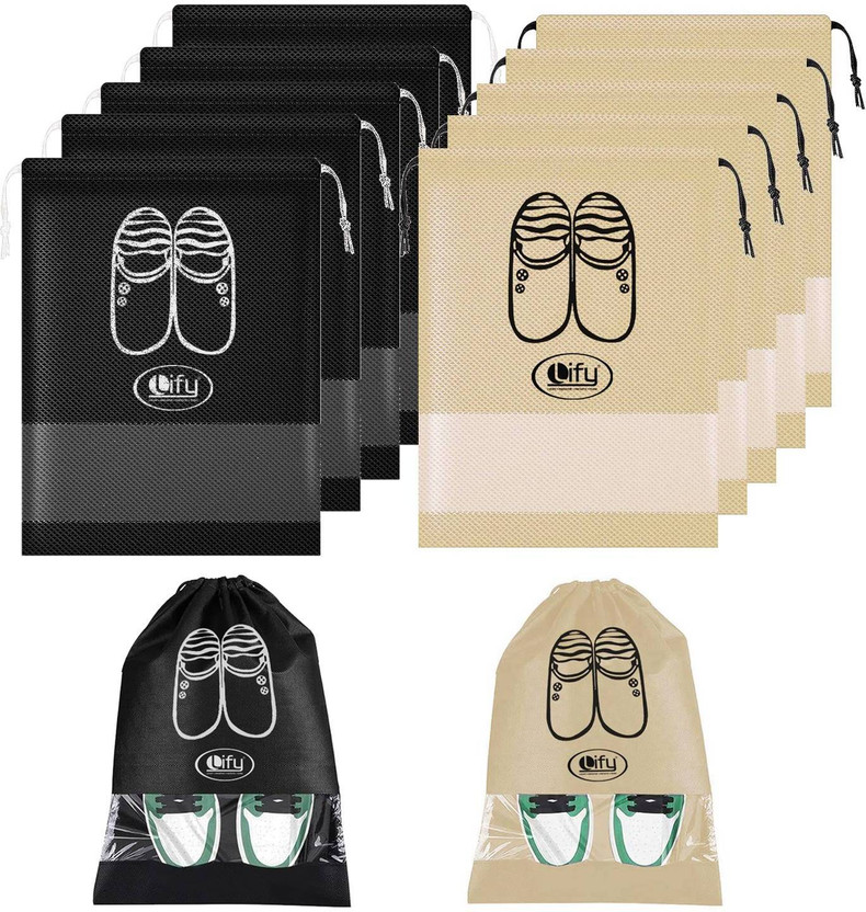 Lify Lify SHOE BAG- BLACK (6 Piece) & BEIGE (6 Piece) - Pack of 12(Black, Beige) - Flipkart Deal