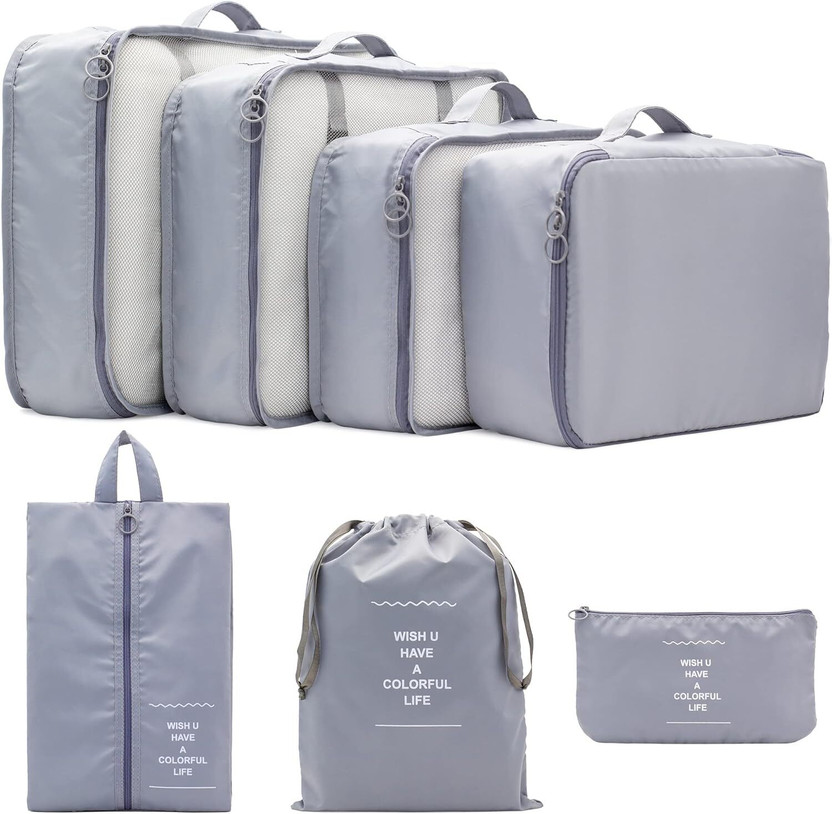NETLEY 7 Set Travel Organizer 3 Packing Cubes + 3 Pouches + 1 Toiletry Organizer Bag(Grey)