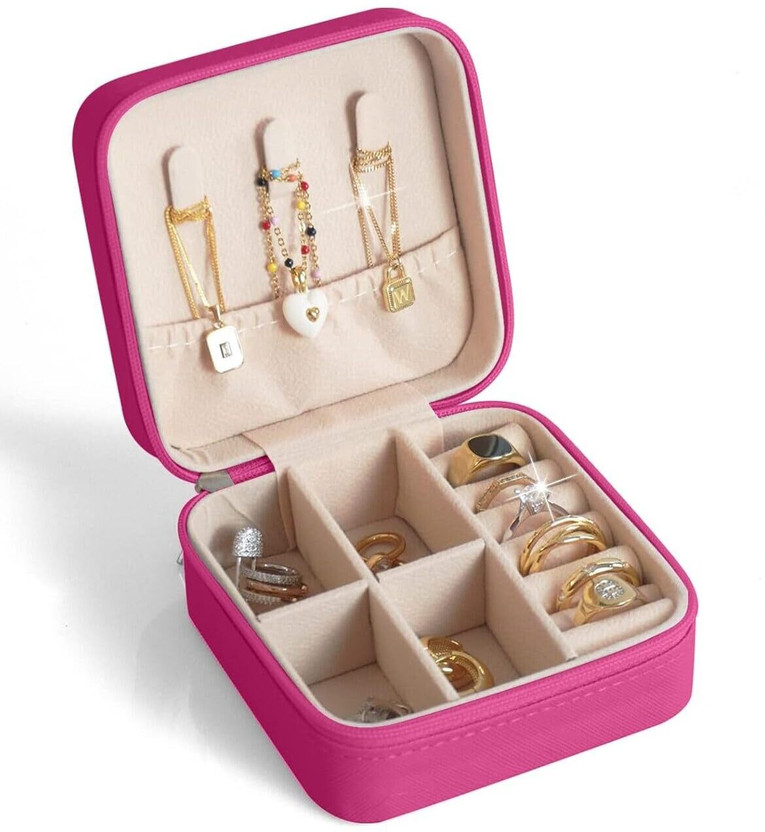 PickNBuy Mini Organizer Box for Women – Travel Storage Case, PU Leather Jewellery Box(Pink)