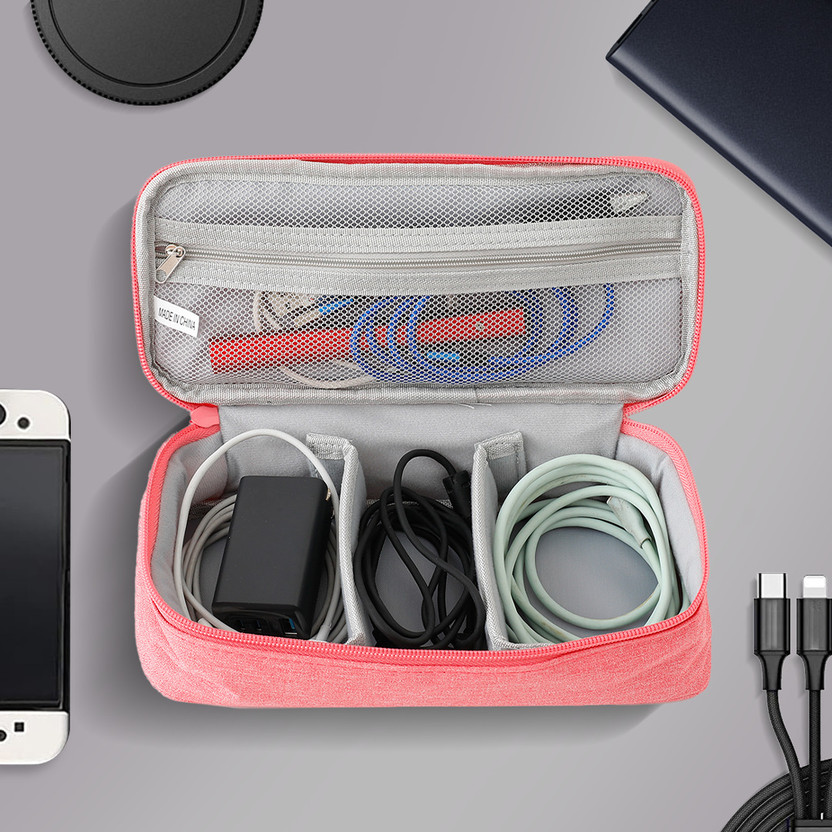 UMAI Portable Electronics Accessories Storage Bag Organizer for Cable Charger SD Card(Pink)