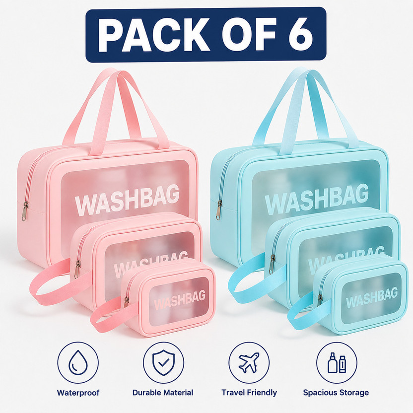 Hitansh Hitansh Enterprise Cosmetic Bag Pouch Transparent Pvc Wash Bag Set Of 6 Travel Toiletry Kit(Pink, Blue) - Flipkart Deal