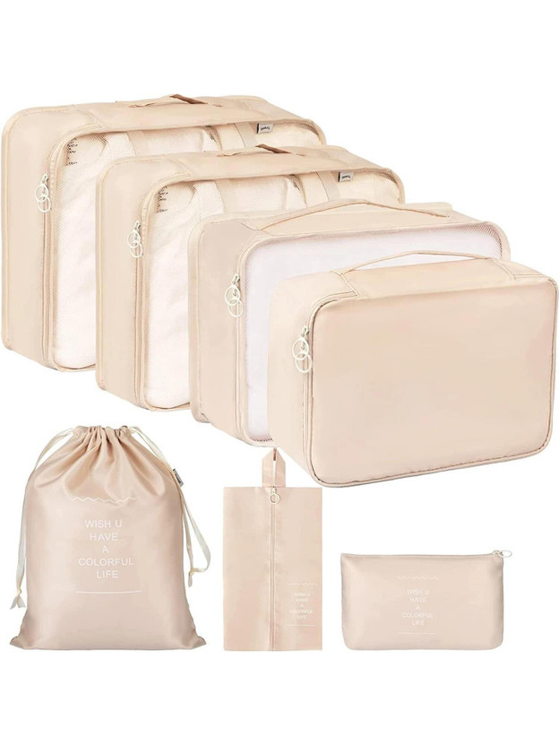 Mungat 7 Pcs Travel Organizer Packing Cubes for Clothes,Travel Essentials for women(Beige)
