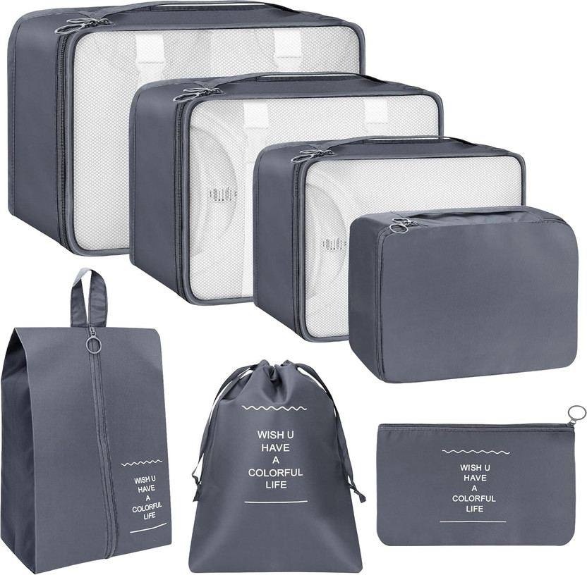 Vervita 7pcs Set Travel Organizer Packing Cubes Lightweight Travel Luggage Organizers(Grey)