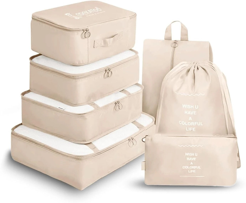 Vervita 7 Pcs Set Travel Organizer Packing Cubes Lightweight Travel Luggage Organizers(Beige)