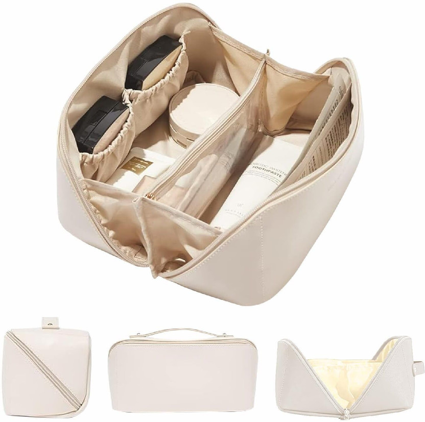 Vidhmahi Makeup Cosmetic Bag for Women | Travel Makeup Organizer Pouch |(White)