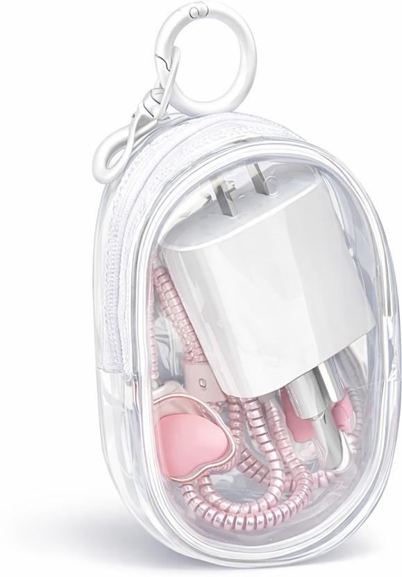Vishnu Aura Clear PVC Travel Cable Organizer Pouch for Chargers, Earphones & Data Cables(White)