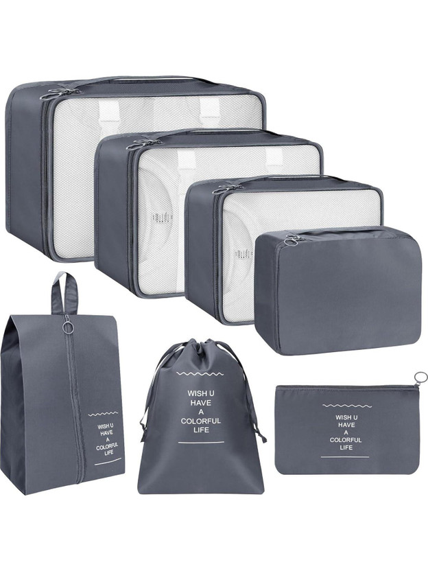 Vervita 7pcs Set Travel Organizer Packing Cubes Lightweight Travel Luggage Organizers(Grey)