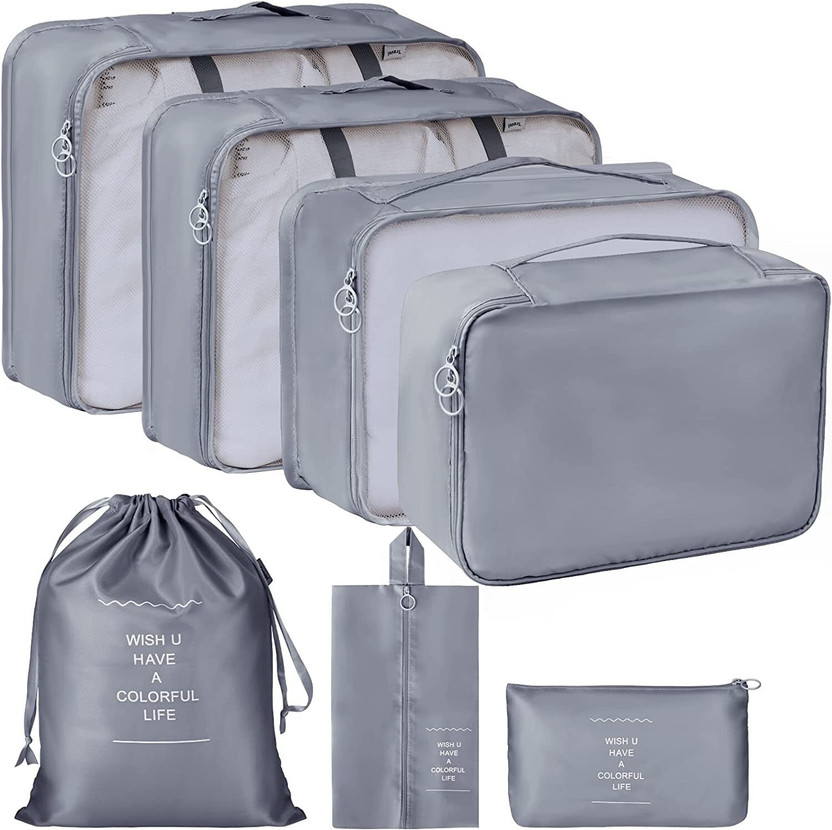 Mungat 7pcs Set Travel Organizer Packing Cubes Lightweight Travel Luggage Organizer(Grey)