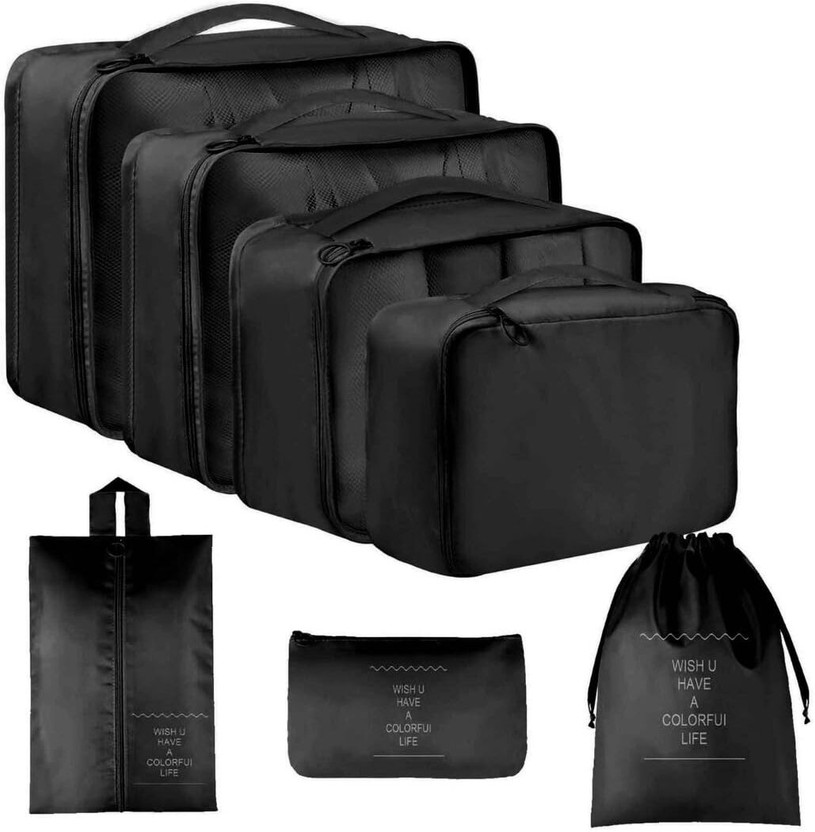 Brandvilla Travel Organizer Packing Cubes Set of 7, Waterproof Storage Pouches(Black)