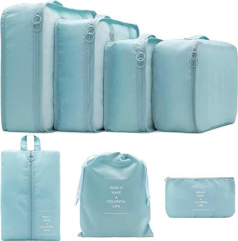 TILFIXER 7 Set Travel Organizer 3 Packing Cubes + 3 Pouches + 1 Toiletry Organizer Bag(Blue)