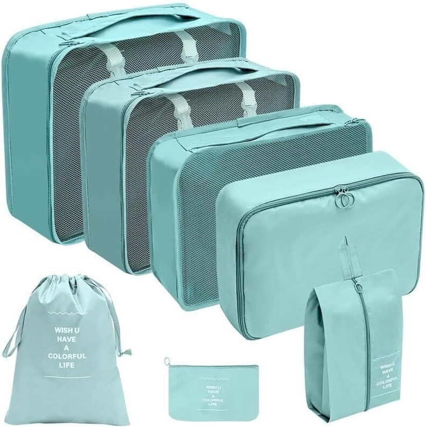 Brandvilla Travel Organizer Packing Cubes Set of 7, Waterproof Storage Pouches(Blue)