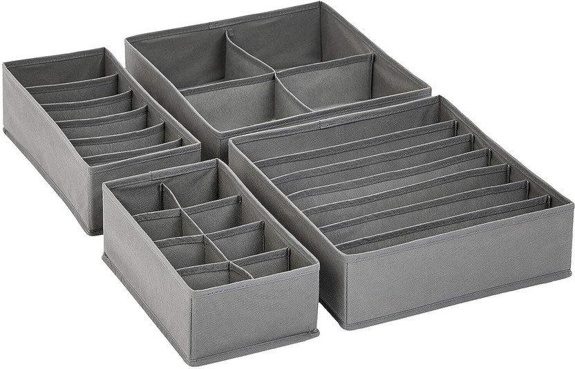 VYORA Set of 4 Foldable Drawer Organizer Undergarment Organizer Box Travel Organizer(Grey)
