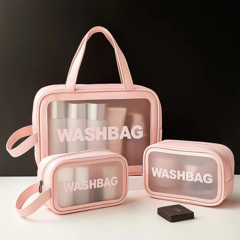 PERISA ENTERPRISE Set of 3 Makeup Cosmetic Wash bag for Women | Waterproof, Stylish Travel Pouch(Pink)