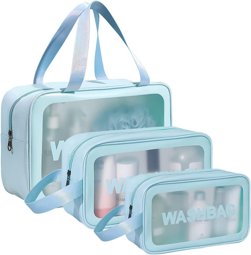 Godadi Wala 3-pieces Wash Bag Transparent Cosmetic Bag, Waterproof Makeup Bag Set Travel Toiletry Kit(Blue)