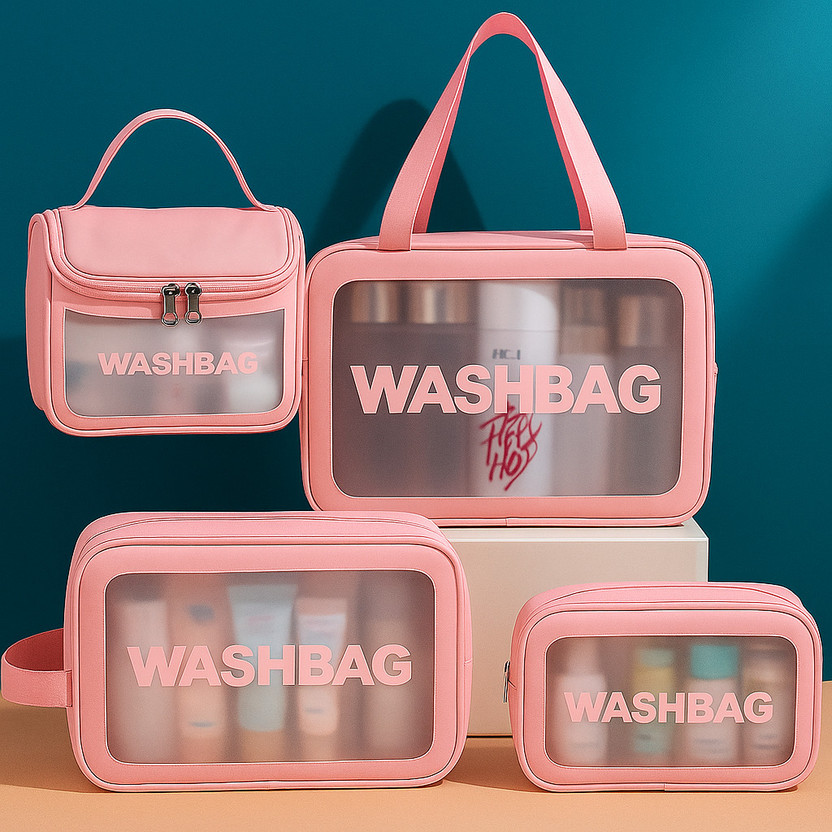 Hitansh Hitansh Enterprise Makeup Pouch Set Toiletry Bag Cosmetic Organizer Bag for Women & Girls Set of 4(Pink) - Flipkart Deal