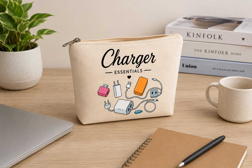 aerrowquick Travel Storage Bag for Chargers, USB Cables, Earphones, Adapters & Gadgets(Beige)