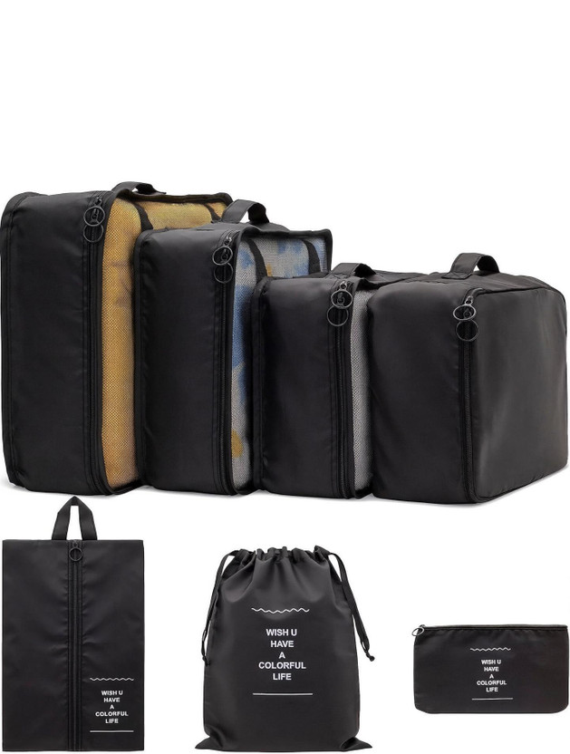 Mungat 7 ps - 3 Packing Cubes + 3 Pouches + 1 Toiletry Organizer bag(Black)