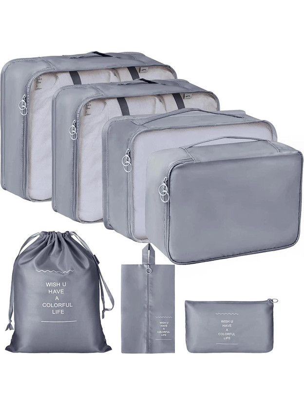 Mungat 7 Pcs Travel Organizer Pouch Packing Cubes for Clothes(Grey)