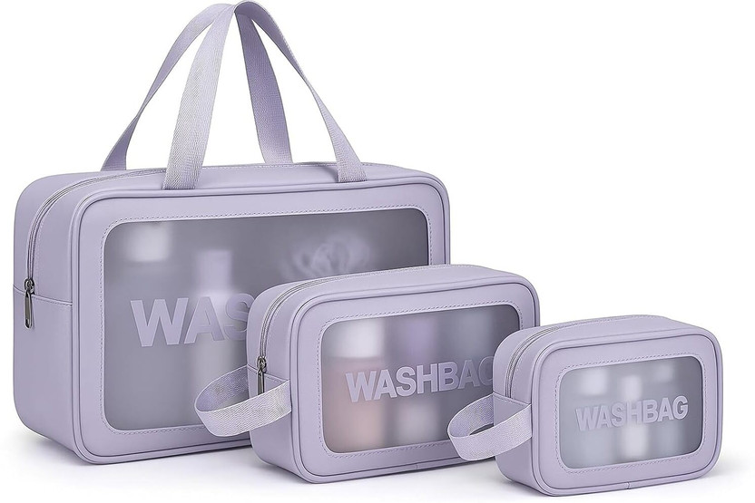 dharti enterprise Wash Bag Cosmetic Case Set of 3 | Makeup Storage Pouch for Women Girls (Purple) Travel Toiletry Kit(Purple)