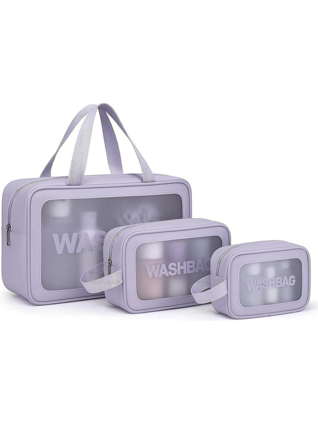 dharti enterprise Wash Bag Cosmetic Case Set of 3 | Makeup Storage Pouch for Women Girls (Purple) Travel Toiletry Kit(Purple)