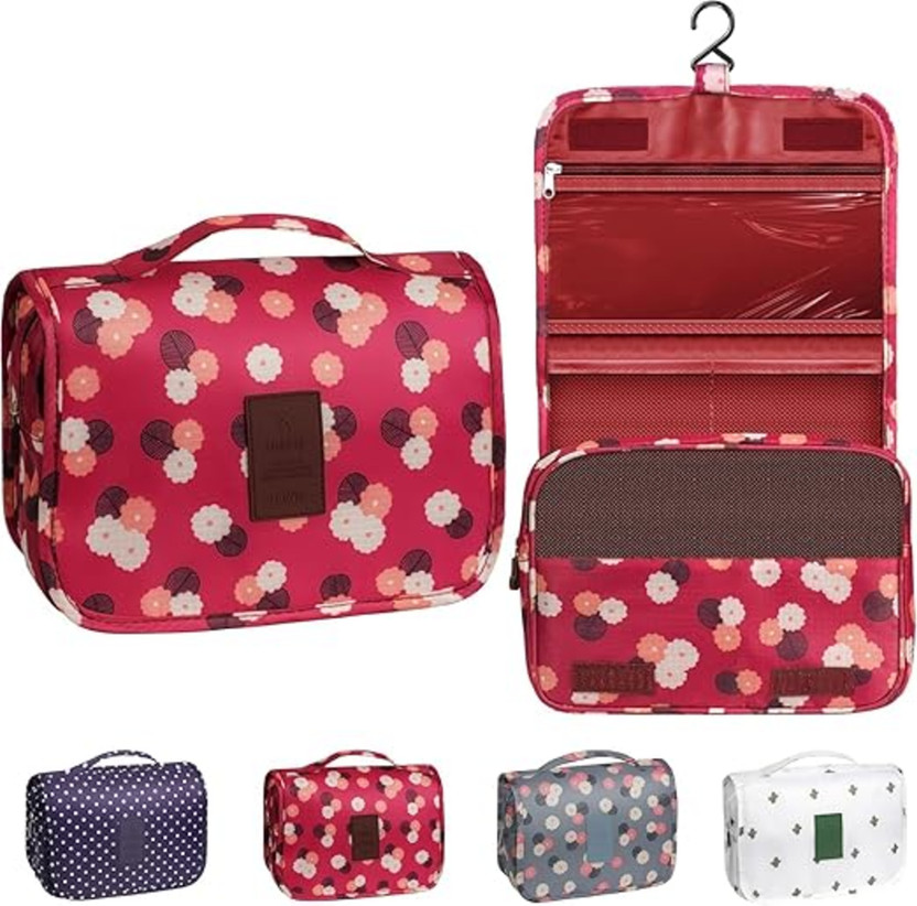 ASHLER ASHLER Hanging Toiletry Bag - Large Cosmetic Makeup Travel Organizer Travel Toiletry Kit(Red) - Flipkart Deal