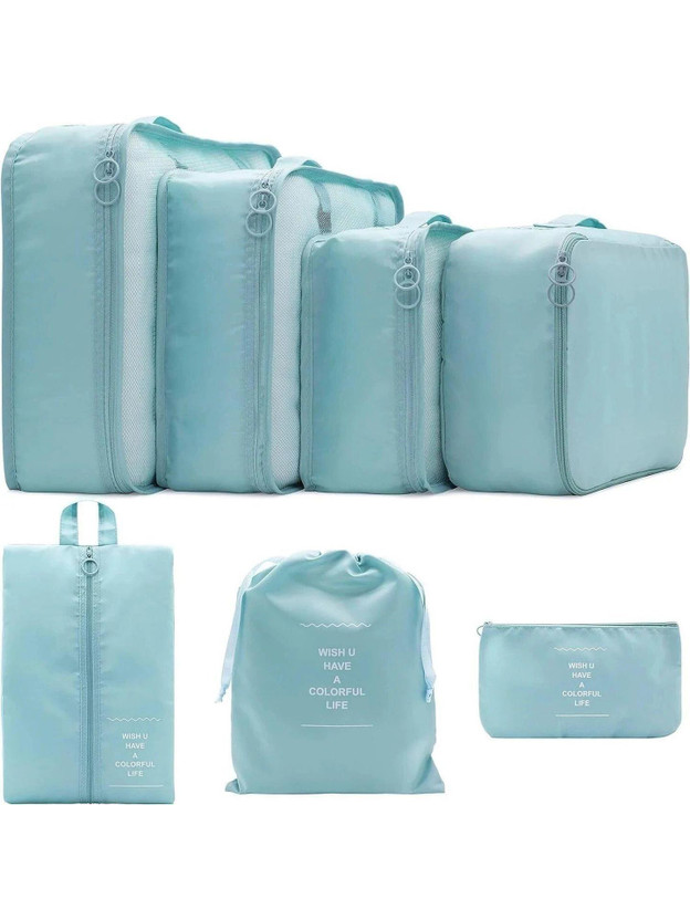 iweike Stylish Organizer 7 Set Packing Cubes Bags - 4 Clothes Space Saving & 3 Pouches Travel Toiletry Kit(Blue)