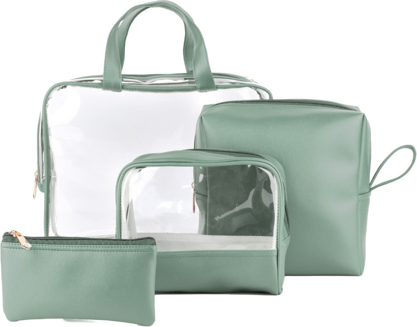 Nestasia Multipurpose Vegan Leather Green Toiletry Bag Set (Set of 4 bags) Travel Toiletry Kit(Green)